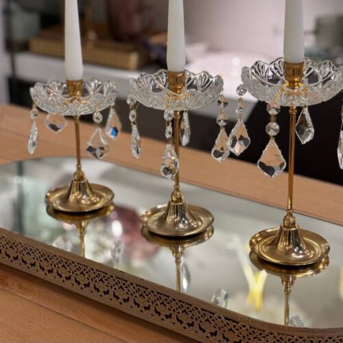ست سه تایی شمعدان کریستال و برنج
