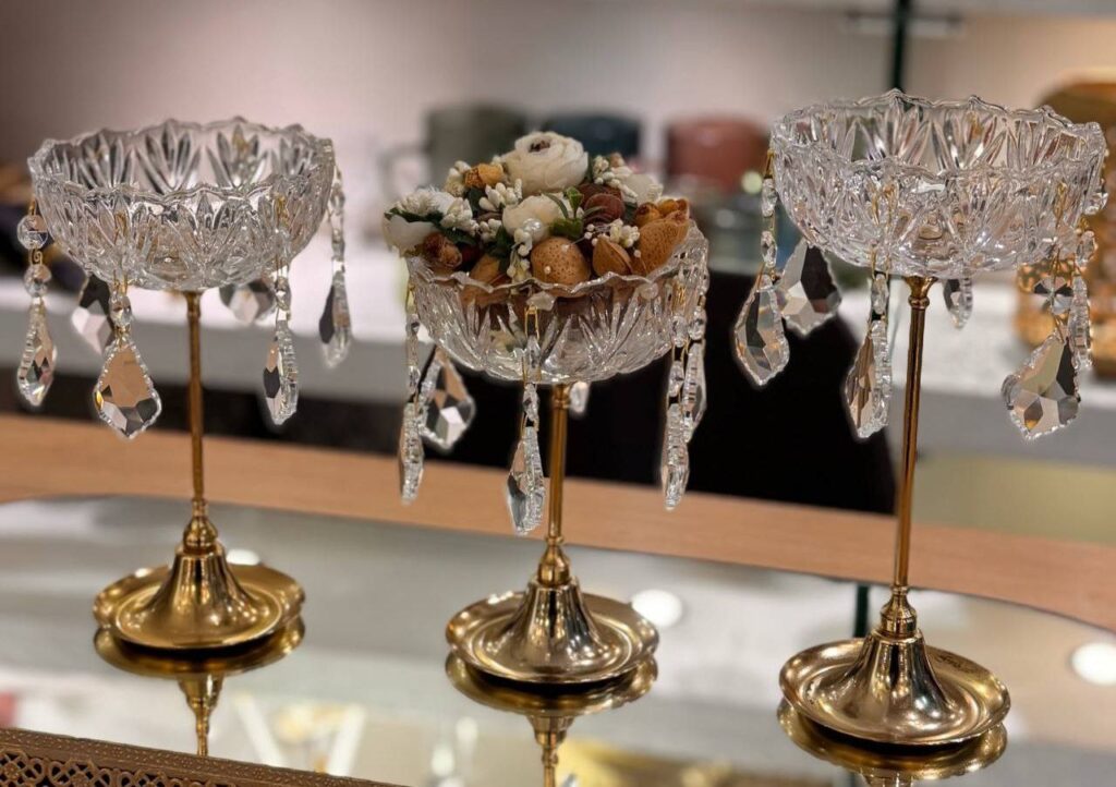 ست سه تایی ظروف آویز دار کریستال و برنج مناسب پذیرایی و هفتسین